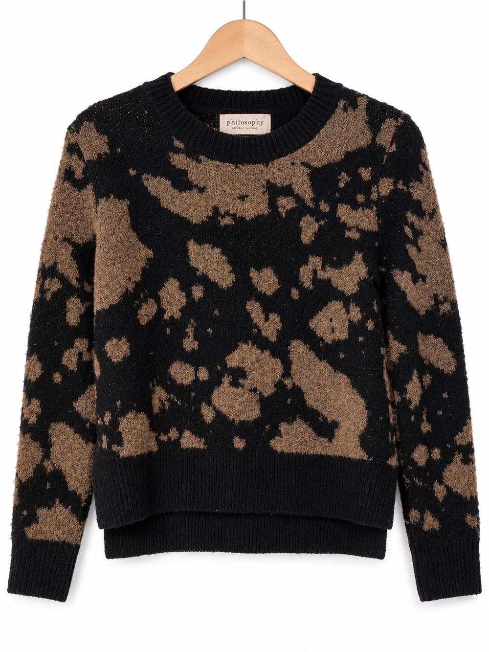 Philosophy Republic Clothing XS Black Brown Abstract Print Wool Blend Sweater